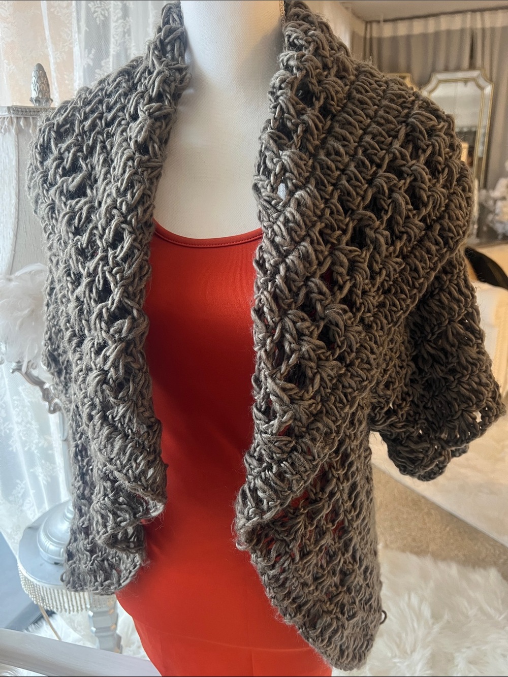 Chunky Open Front Shrug in Taupe